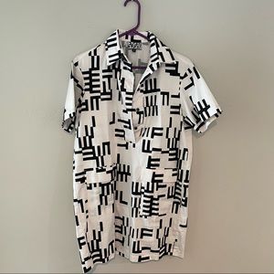 NWOT Dusen Dusen Collared Dress Rake Print Size M